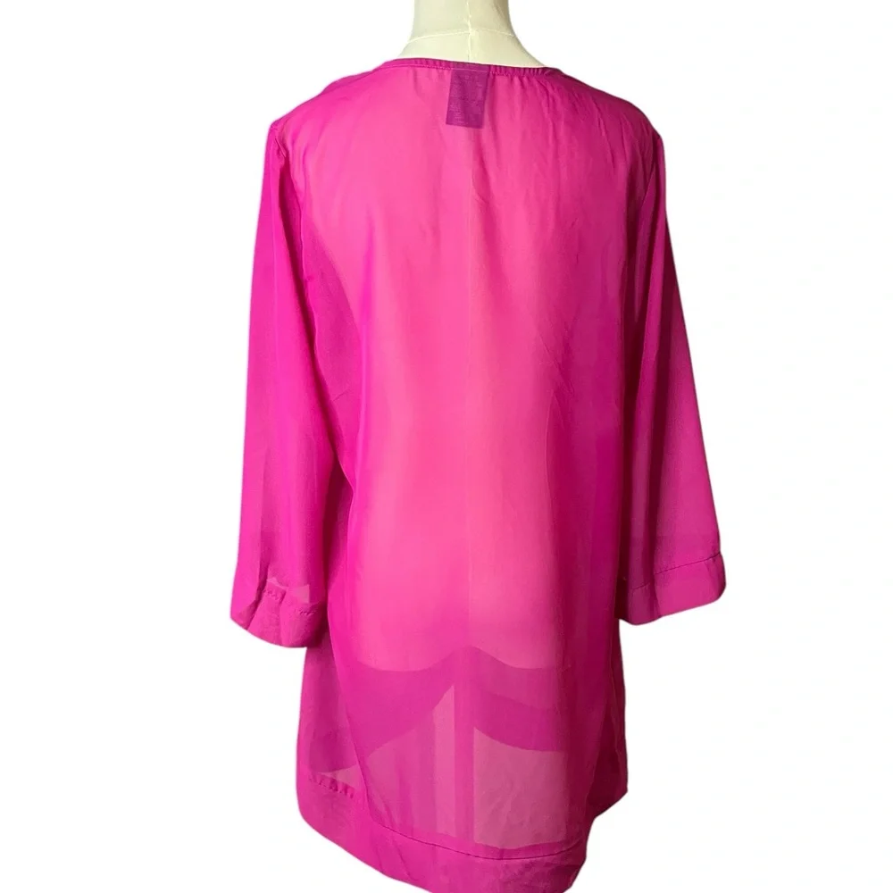 ~ CATALINA Women M 8/10Tunic Beaded Swimwear‎ Cover-up Pink Deep V Neck Bell